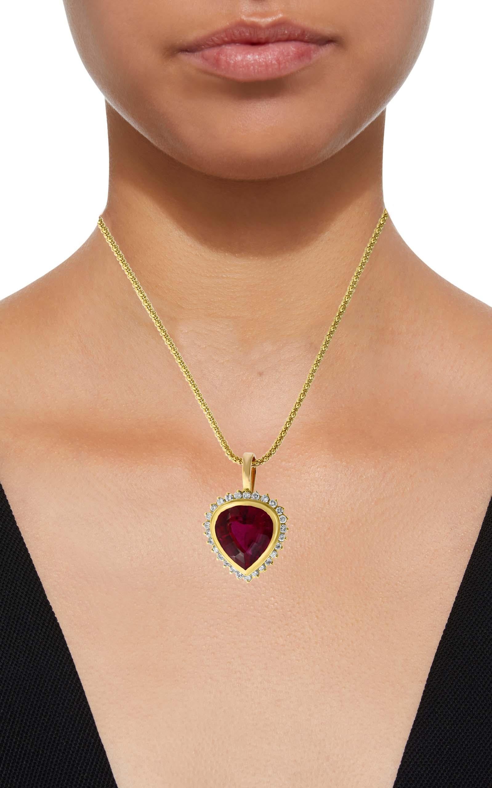 Women's GIA Certified 12 Carat Pink Tourmaline & Diamond Pendant Necklace Enhancer 18K G