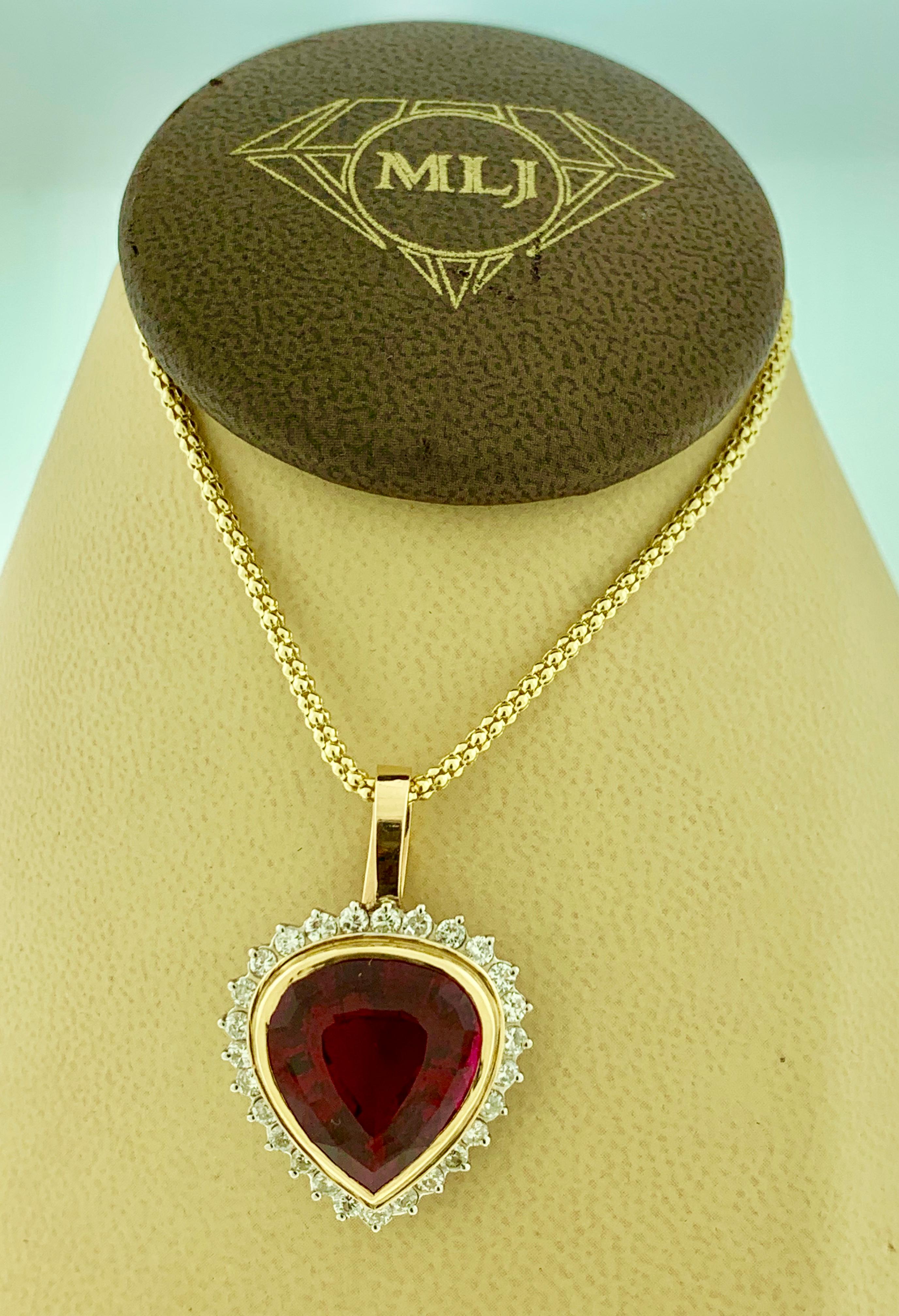 GIA Certified 12 Carat Pink Tourmaline & Diamond Pendant Necklace Enhancer 18K G 2