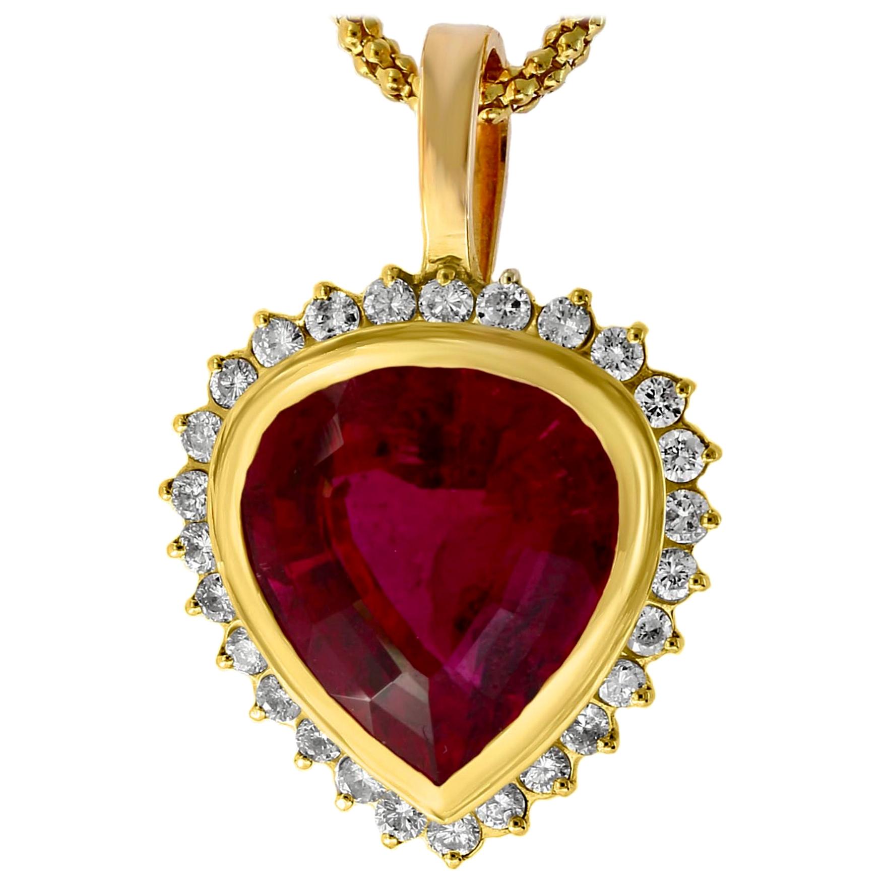 GIA Certified 12 Carat Pink Tourmaline & Diamond Pendant Necklace Enhancer 18K G
