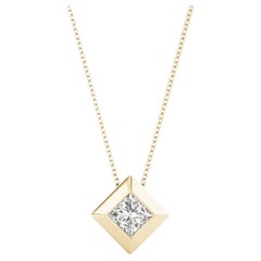 GIA Certified 1.2 Carat Princess Diamond Bezel Yellow Gold Pendant Necklace