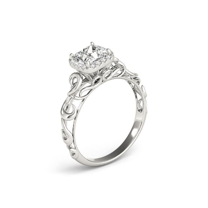 Bague à diamant cathédrale certifiée GIA 1,2 carat Princess Halo Ribbon Pour femmes en vente