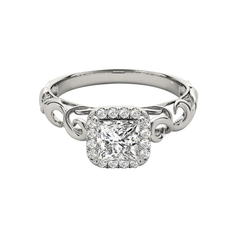 Bague à diamant cathédrale certifiée GIA 1,2 carat Princess Halo Ribbon