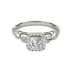 Bague à diamant cathédrale certifiée GIA 1,2 carat Princess Halo Ribbon