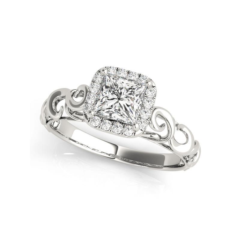 Taille princesse Bague de diamant en platine certifiée GIA de 1,2 carat Princess Halo Ribbon Cathedral en vente