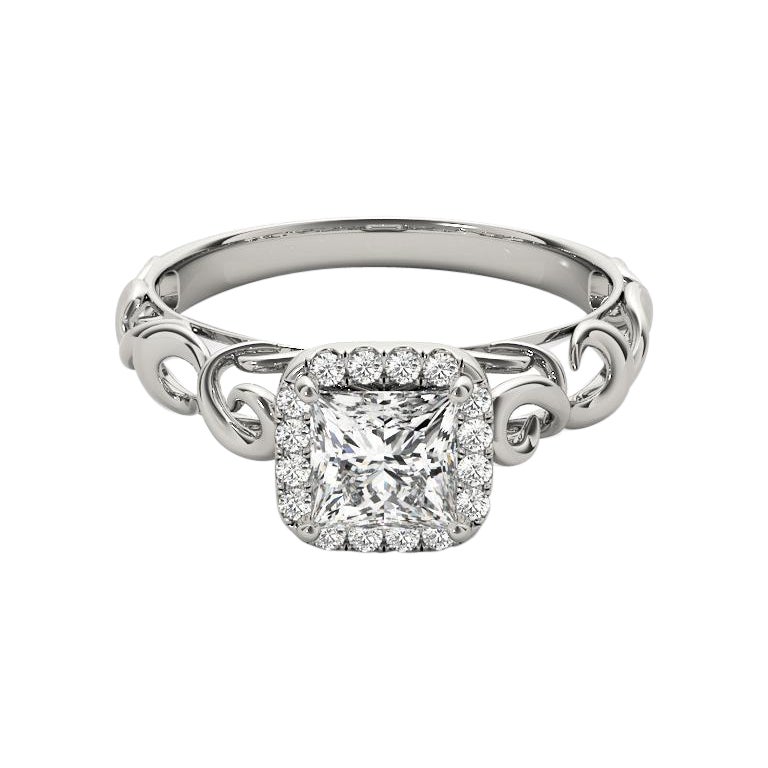 GIA Certified 1.2 Carat Princess Halo Ribbon Cathedral Platinum Diamond Ring