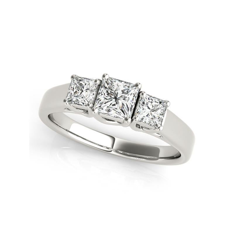 Taglio princess Anello classico con diamante Princess a tre pietre certificato GIA da 1,2 carati in vendita