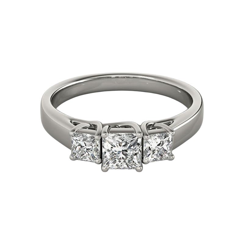 Anello classico con diamante Princess a tre pietre certificato GIA da 1,2 carati