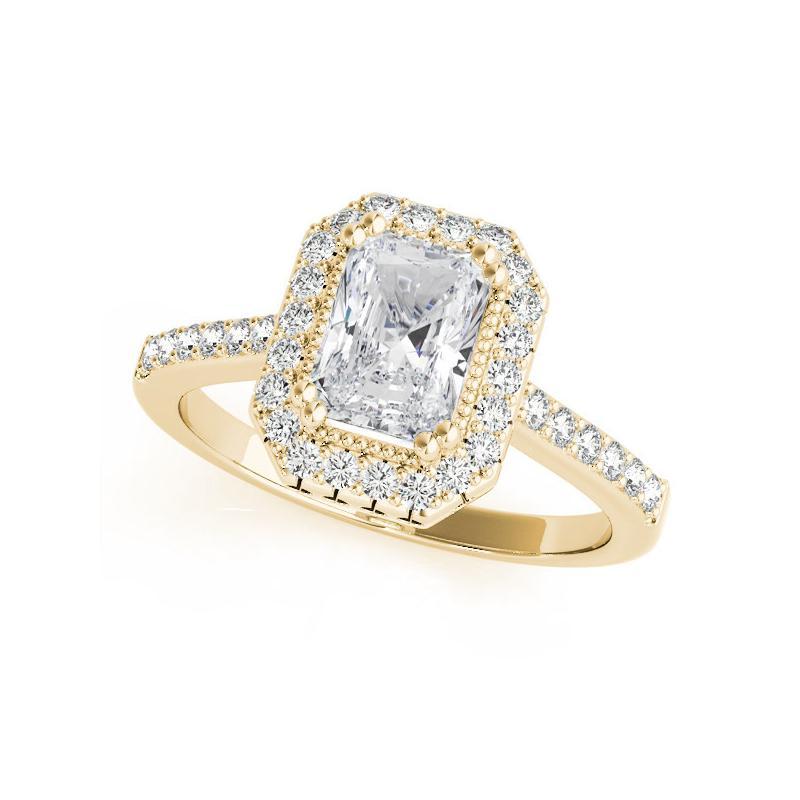 Taille radiant Bague en or jaune 18 carats certifiée GIA et ornée d'un halo de diamants rayonnants de 1,2 carat en vente