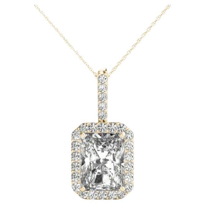 GIA Certified 1.2 Carat Radiant Diamond Halo Yellow Gold Pendant Necklace