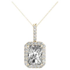 GIA Certified 1.2 Carat Radiant Diamond Halo Yellow Gold Pendant Necklace