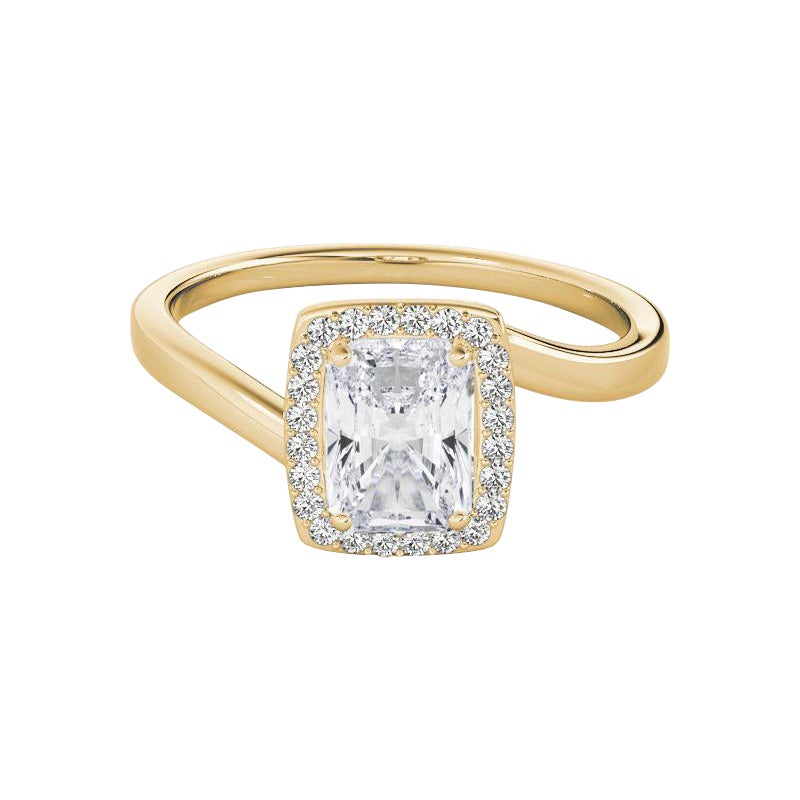 GIA Certified 1.2 Carati Radiant Halo Curved Bypass Diamond Ring in vendita
