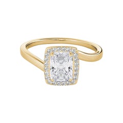 GIA Certified 1.2 Carat Radiant Halo Curved Bypass Diamond Ring
