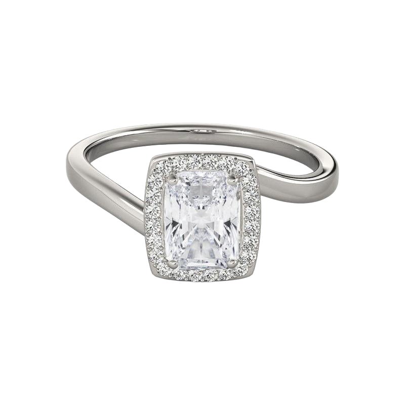 GIA Certified 1.2 Carati Radiant Halo Curved Bypass Diamond Ring