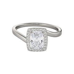 GIA Certified 1.2 Carati Radiant Halo Curved Bypass Diamond Ring