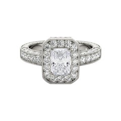 GIA Certified 1.2 Carat Radiant Halo Openwork Openwork Platinum Diamond Ring