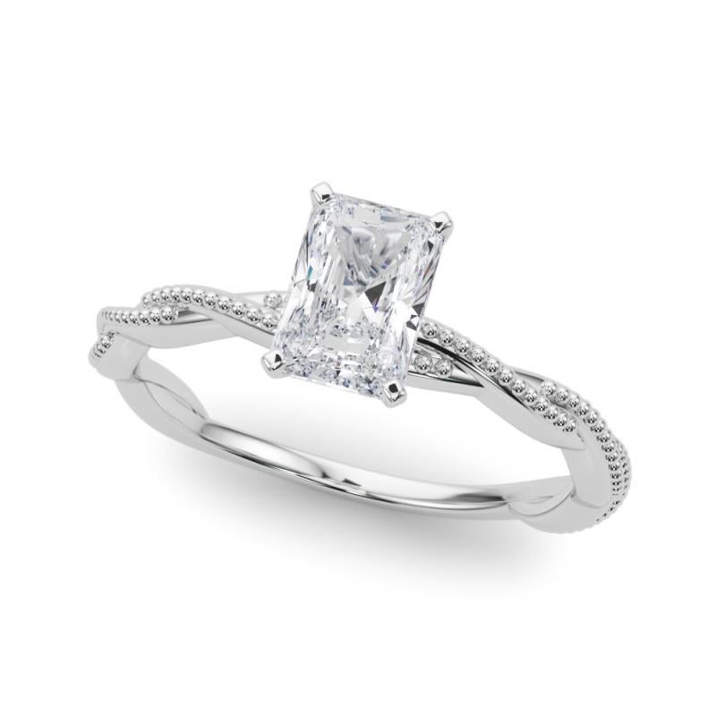 Anillo de diamantes en platino con banda trenzada radiante de 1,2 quilates con certificación GIA Corte radiante en venta