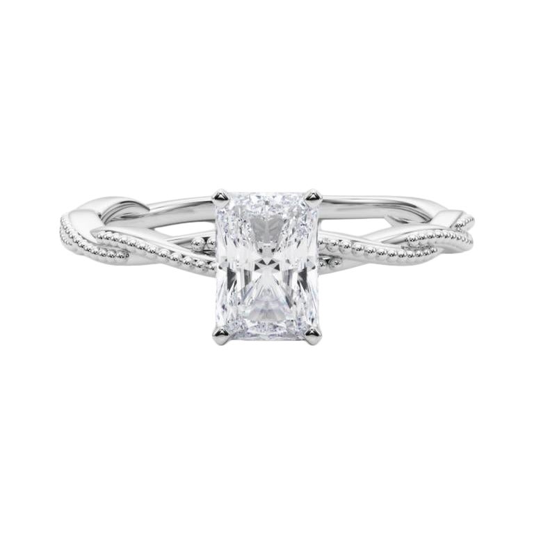 Anillo de diamantes en platino con banda trenzada radiante de 1,2 quilates con certificación GIA