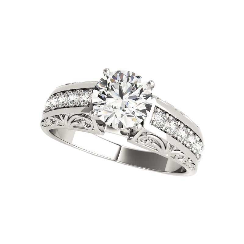 GIA Certified 1.2 Carat Round Antique Engraved Scroll Platinum Diamond Ring