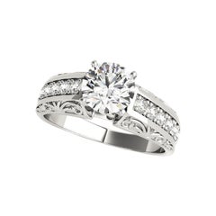 GIA Certified 1.2 Carat Round Antique Engraved Scroll Platinum Diamond Ring