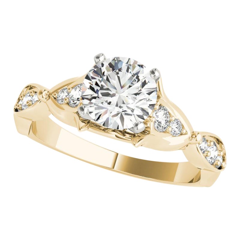 Bague à diamant certifié GIA 1,2 carat rond Cathédrale Marquise Leaf