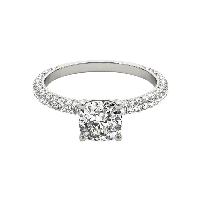 GIA Certified 1.2 Carat Round Cushion Solitaire Pave Diamond Ring