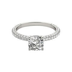 GIA Certified 1.2 Carat Round Cushion Solitaire Pave Diamond Ring