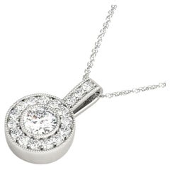 GIA Certified 1.2 Carat Round Diamond Milgrain Halo White Gold Pendant
