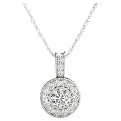GIA Certified 1.2 Carat Round Diamond Milgrain Halo White Gold Pendant