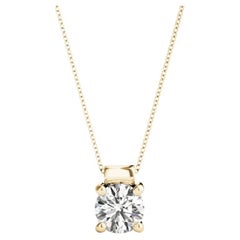 GIA Certified 1.2 Carat Round Diamond Solitaire Yellow Gold Pendant Necklace