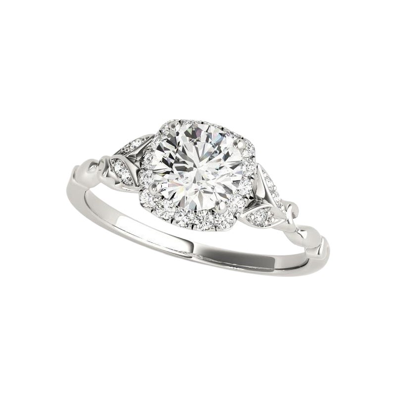 Bague de diamant en platine certifiée GIA de 1,2 carat, avec halo floral, feuilles et vignes