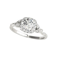 Bague de diamant en platine certifiée GIA de 1,2 carat, avec halo floral, feuilles et vignes