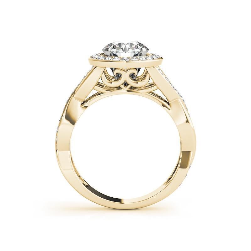 Taglio rotondo Anello di diamanti in oro giallo con simbolo dell'infinito, aureola rotonda da 1,2 carati, certificato GIA in vendita