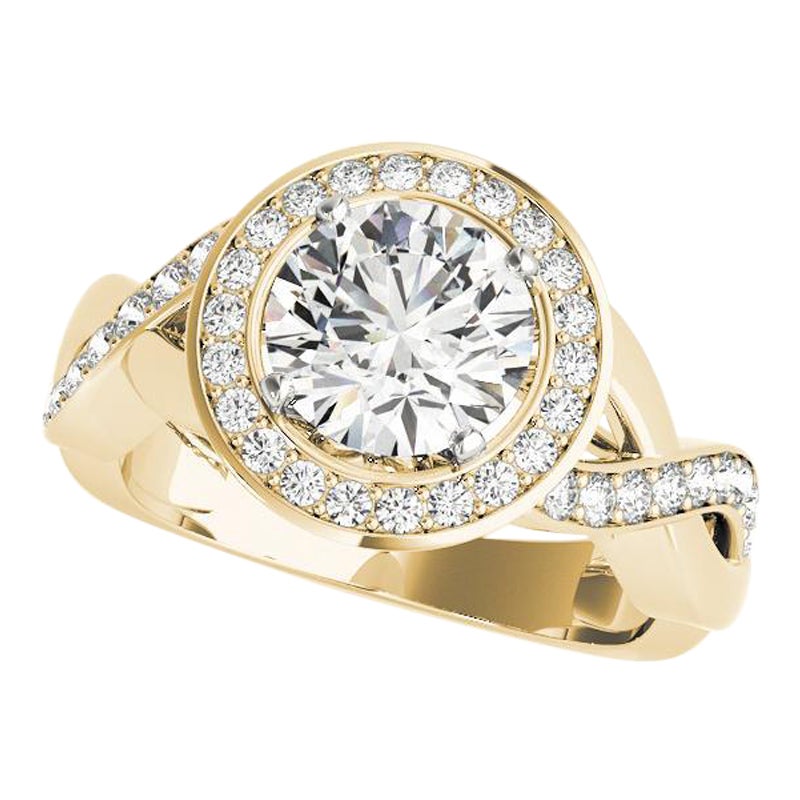 Anello di diamanti in oro giallo con simbolo dell'infinito, aureola rotonda da 1,2 carati, certificato GIA