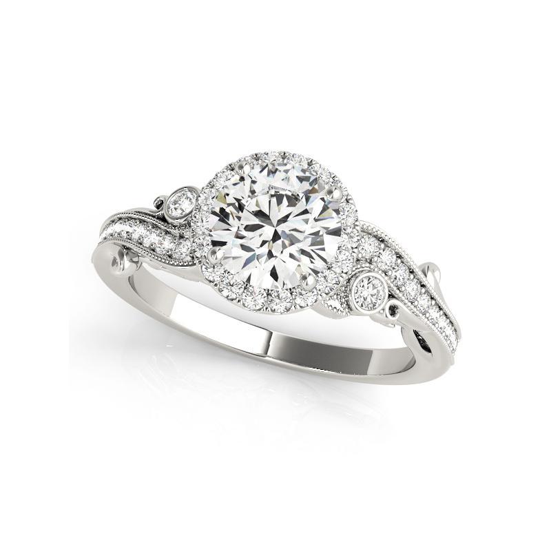 Taglio rotondo GIA Certified 1.2 Carat Round Halo Multi-Stone Curved Platinum Diamond Ring in vendita