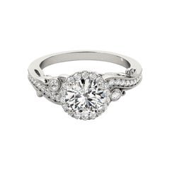 GIA Certified 1.2 Carat Round Halo Multi-Stone Curved Platinum Diamond Ring