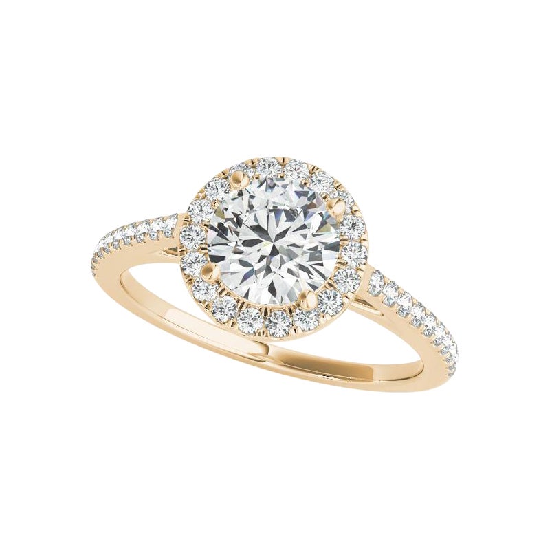 Bague en or jaune 18 carats certifiée GIA et ornée d'un pavé halo rond de 1,2 carat