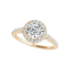 Bague en or jaune 18 carats certifiée GIA et ornée d'un pavé halo rond de 1,2 carat