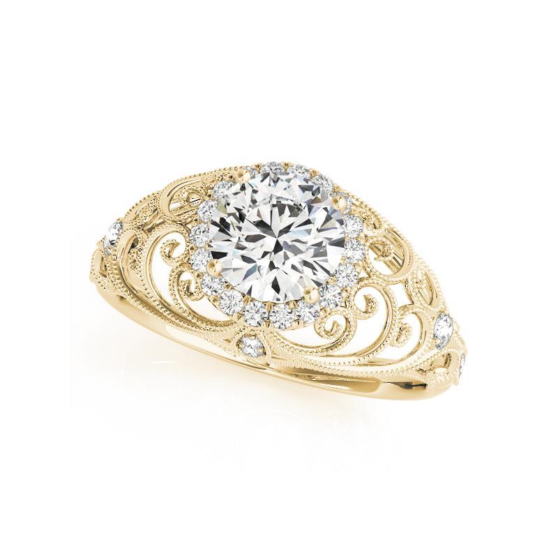 Taille ronde Bague à diamant certifié GIA de 1,2 carat rond Halo Ribbon Filigree Dome en vente