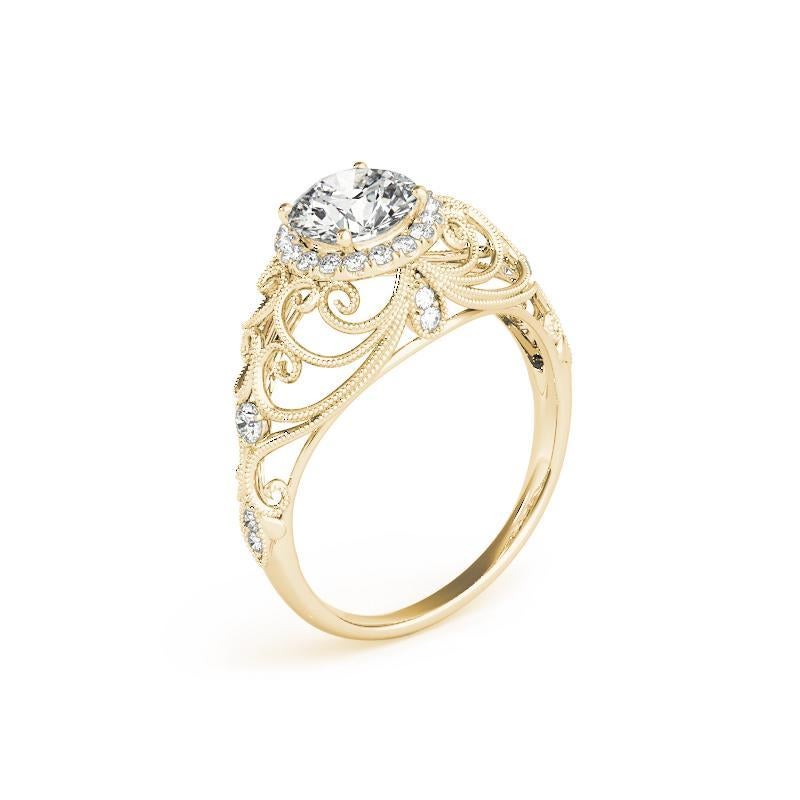 Bague à diamant certifié GIA de 1,2 carat rond Halo Ribbon Filigree Dome Pour femmes en vente