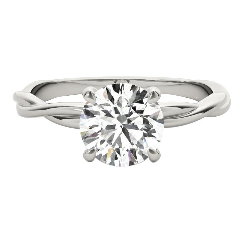 Bague à diamant certifié GIA de 1,2 carat solitaire rond à vigne torsadée