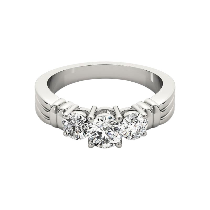 GIA Certified 1.2 Carat Round Three-Stone Ribbed Band Diamond Ring