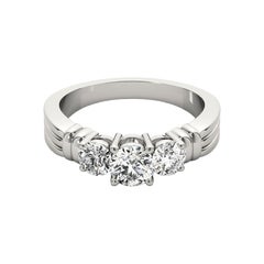 GIA Certified 1.2 Carat Round Three-Stone Ribbed Band Diamond Ring