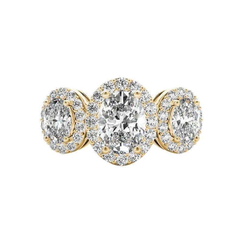 GIA Certified 1.2 Carat Three-Stone Oval Halo Basket Set Diamond Ring