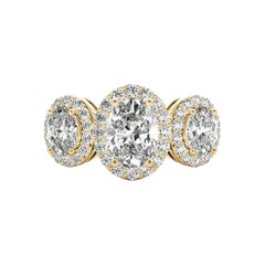 GIA Certified 1.2 Carat Three-Stone Oval Halo Basket Set Diamond Ring