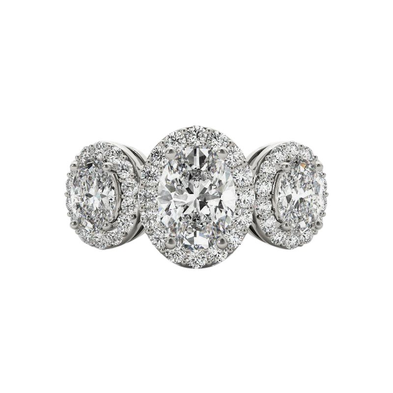 GIA Certified 1,2 Carat Three-Stone Oval Halo Basket Set Platinum Diamond Ring