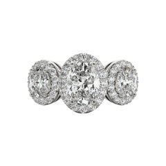 GIA Certified 1,2 Carat Three-Stone Oval Halo Basket Set Platinum Diamond Ring