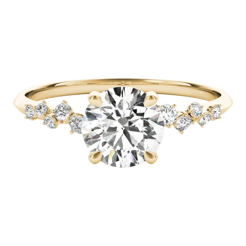 Anillo de oro amarillo con diamante redondo en racimo de vid en espaldera de 1,2 quilates certificado por GIA