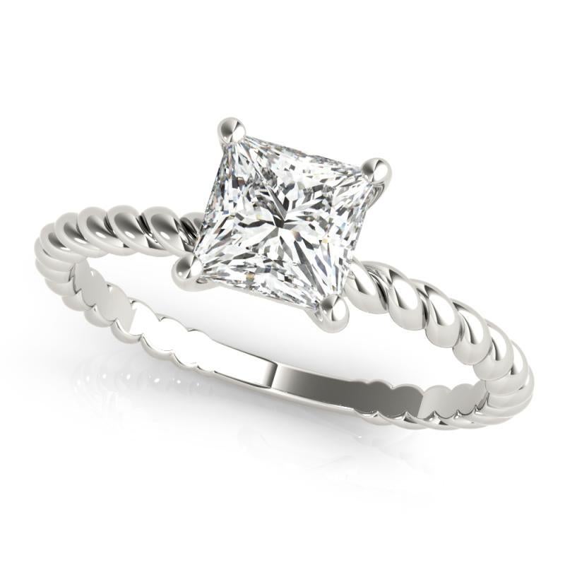 Taille princesse Bague à diamant certifiée GIA de 1,2 carat avec anneau torsadé, solitaire princesse en platine en vente