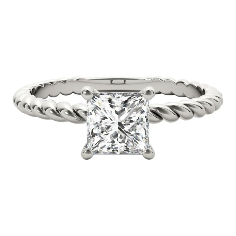Bague à diamant certifiée GIA de 1,2 carat avec anneau torsadé, solitaire princesse en platine