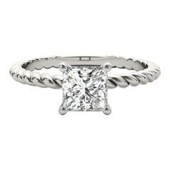 Bague à diamant certifiée GIA de 1,2 carat avec anneau torsadé, solitaire princesse en platine